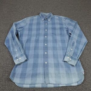 Peter Millar Shirt Mens Large Blue Denim Chambray Gingham Plaid Button Down